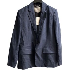 ALC Blazer Womens 10 Blue Arlo Linen Structured Jacket Neutral Capsule